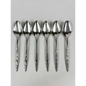 6 MCM Vintage Lyon Stainless Steel CORTEZ AZTEC Brutalist TEASPOONS 6-3/8"